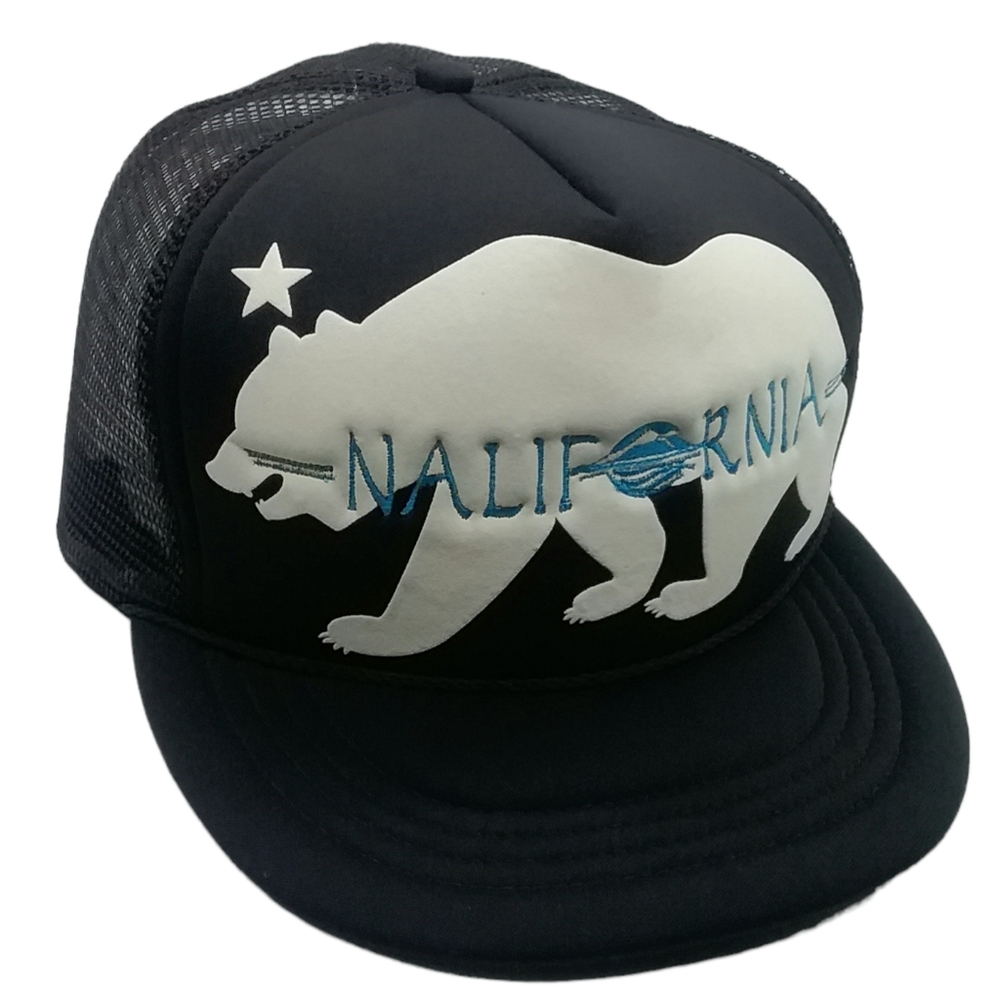 WHANG Nalifornia Cap Hat Adult Flat Brim Trucker Snapback Mesh Back Black